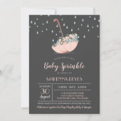 Umbrella with Flowers Girl or Twins Baby Sprinkle Invitation (Front)
