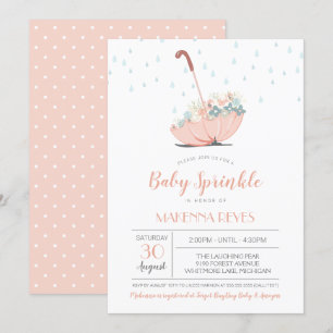 Umbrella with Flowers Girl or Twins Baby Sprinkle Invitation