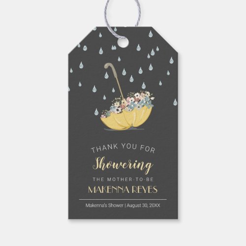 Umbrella with Flowers Yellow Baby Shower Favor Gift Tags