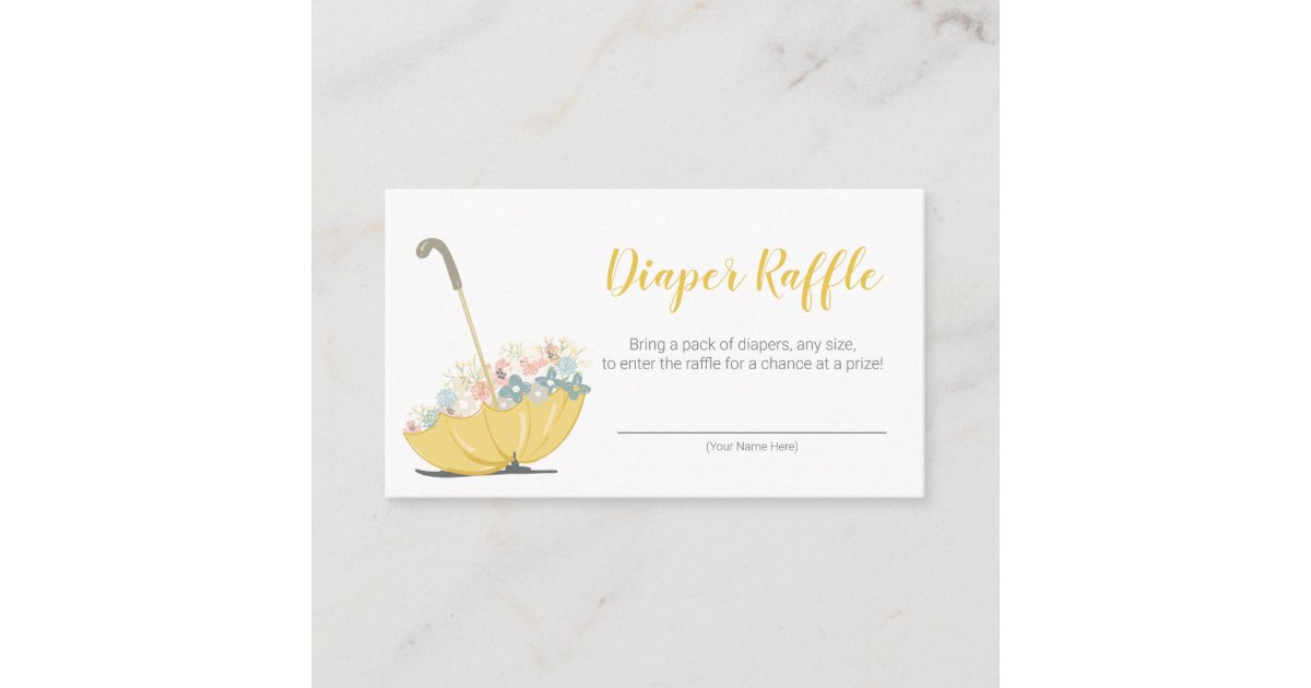 Umbrella Raffle Umbrella with Flowers Yellow Diaper Raffle Ticket Enclosure Card | Zazzle