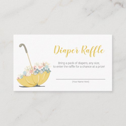 Umbrella with Flowers Yellow Diaper Raffle Ticket Enclosure Card