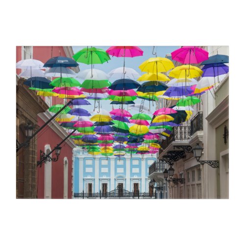 Umbrellas Above San Juan Streets and Mansion Acrylic Print