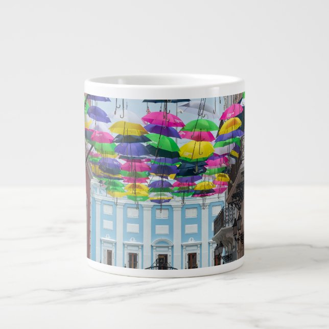 Umbrellas Above San Juan Streets and Mansion Giant Coffee Mug (Front)