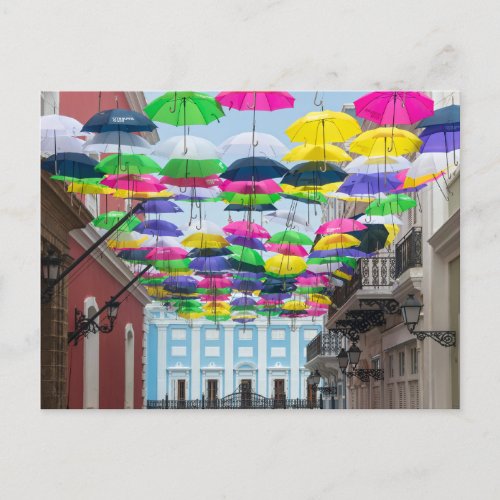 Umbrellas Above San Juan Streets and Mansion Holid Holiday Postcard