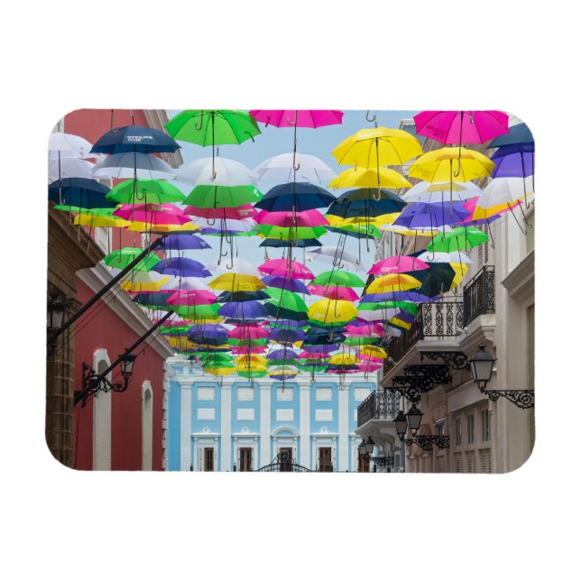 Umbrellas Above San Juan Streets and Mansion Magnet (Horizontal)