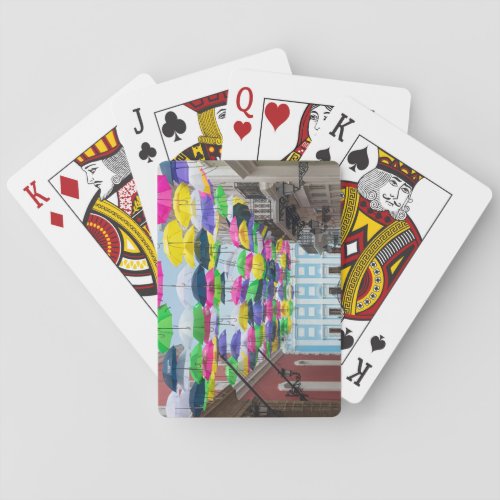 Umbrellas Above San Juan Streets and Mansion Playing Cards