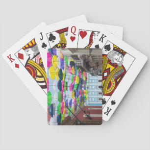 Umbrellas Above San Juan Streets and Mansion Poker Cards