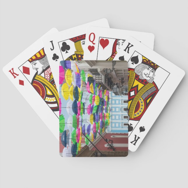 Umbrellas Above San Juan Streets and Mansion Poker Cards (Back)