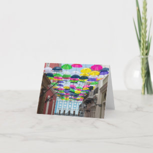 Umbrellas Above San Juan Streets and Mansion Thank You Card