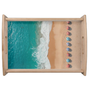 Umbrellas Beach Tropical Ocean Serving Tray