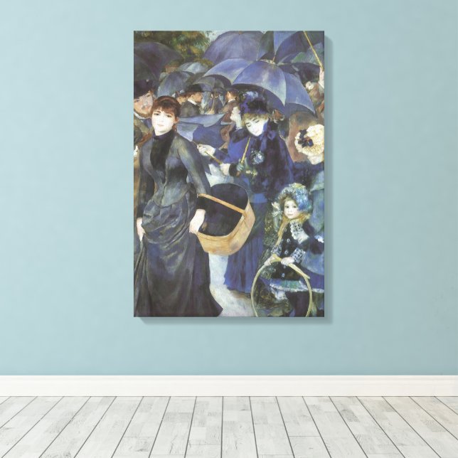 Umbrellas by Pierre Renoir, Vintage Impressionism Canvas Print (Insitu(Wood Floor))