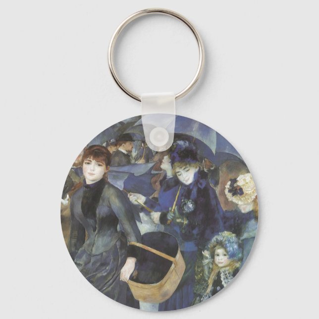 Umbrellas by Pierre Renoir, Vintage Impressionism Keychain (Front)