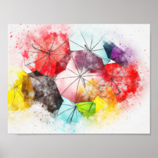Umbrellas Colorful Abstract Poster
