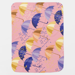 Umbrellas, drops, colorful seamless motif. baby blanket