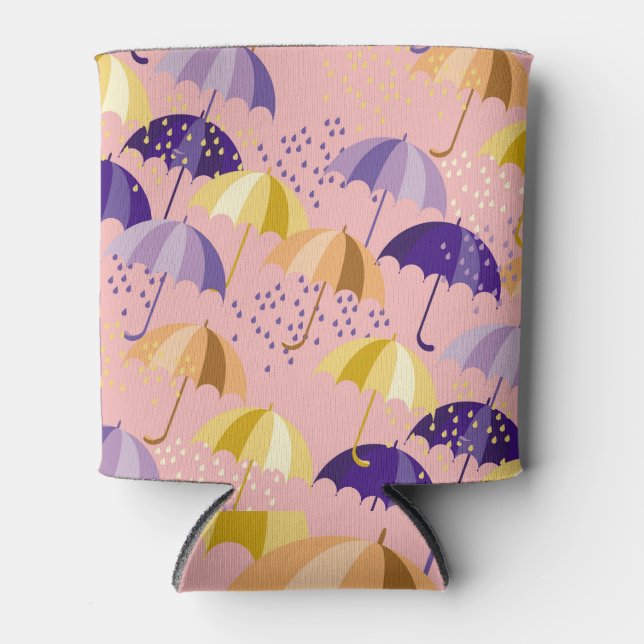Umbrellas, drops, colorful seamless motif. can cooler (Front)