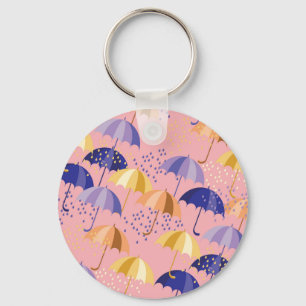 Umbrellas, drops, colorful seamless motif. keychain
