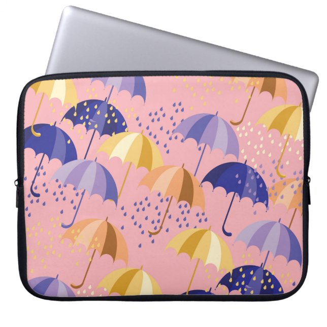 Umbrellas, drops, colorful seamless motif. laptop sleeve (Front)