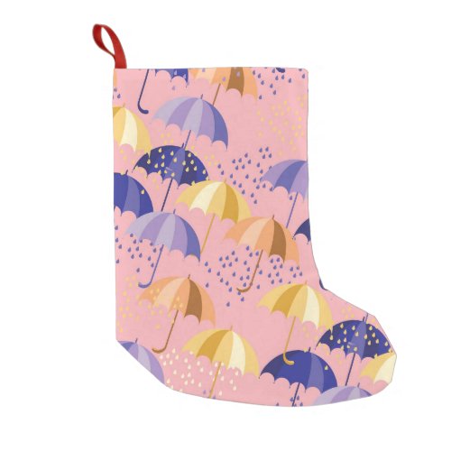 Umbrellas drops colorful seamless motif small christmas stocking