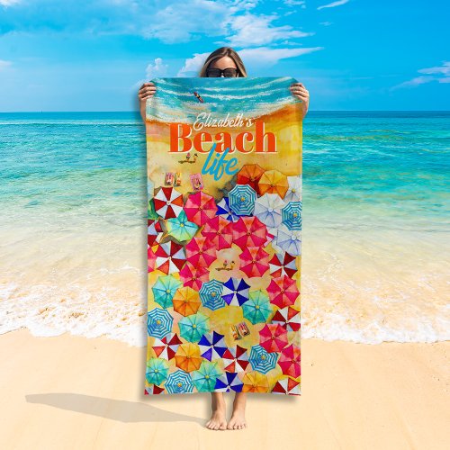 Umbrellas in the Sand Beach Life Beach Towel