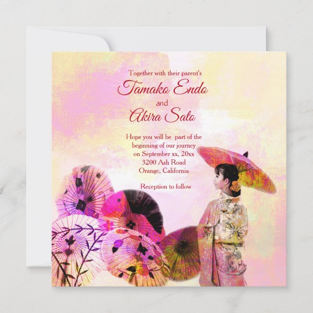 Umbrellas & Lady Custom Wedding Invitation (Front)