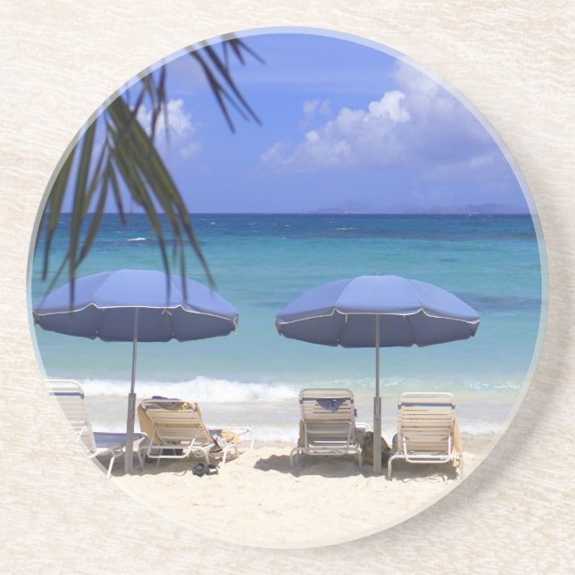 umbrellas on beach, St. Maarten, Caribbean Drink Coaster (Front)