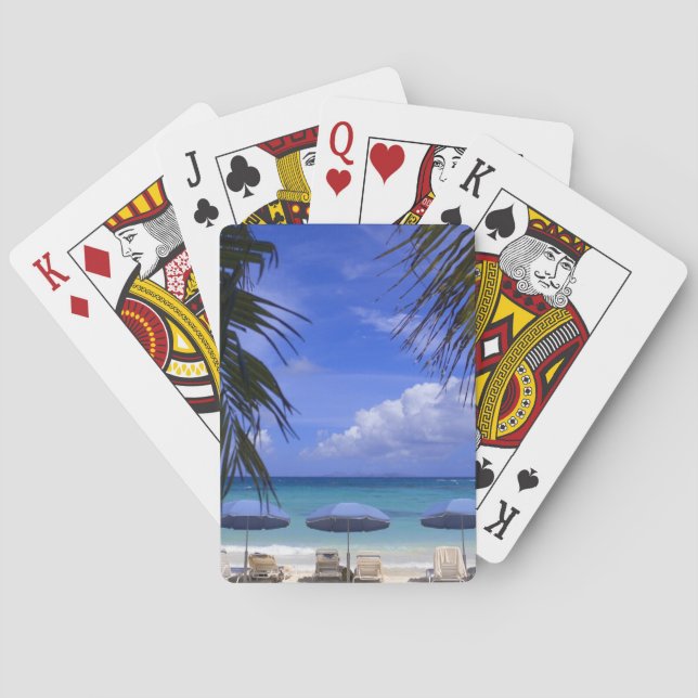 umbrellas on beach, St. Maarten, Caribbean Poker Cards (Back)