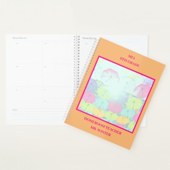 Umbrellas Orange Colorful School Classroom  Planner (Display)