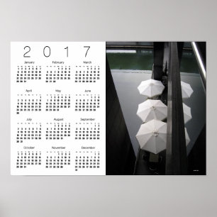 Umbrellas Paris White Calendar Poster 2017