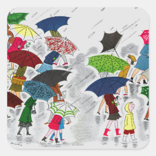 Umbrellas Square Sticker