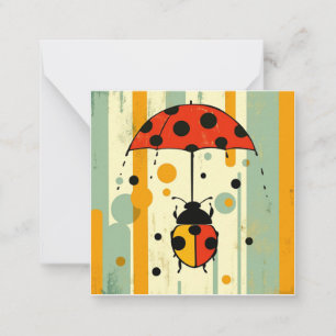 Umbrellas Up: Minimalist Ladybug Greetings Note Card