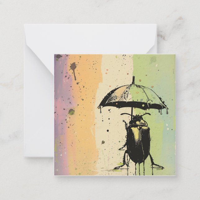 Umbrellas Up & Whiskers Out: Playful Beetles Note Card (Front)
