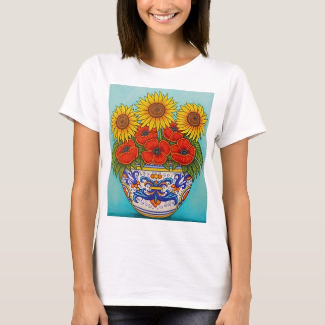 Umbria Bouquet Poppy Sunflower T-Shirt (Front)