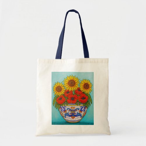 Umbria Bouquet Poppy Sunflower Tote Bag