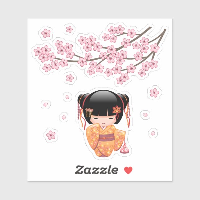 Ume Kokeshi Doll - Cute Japanese  Geisha Girl Sticker (Sheet)
