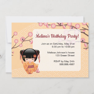 Ume Kokeshi Doll - Japanese Geisha Birthday Party Invitation