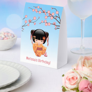 Ume Kokeshi Doll Japanese Geisha Blue Paper Table Tent