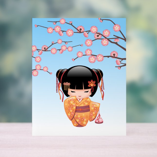 Ume Kokeshi Doll - Japanese Geisha Girl Blue Acrylic Sign (Neutral)