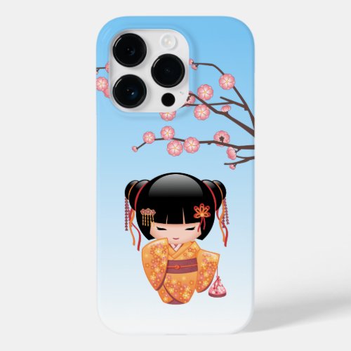 Ume Kokeshi Doll _ Japanese Geisha Girl Blue Case_Mate iPhone 14 Pro Case