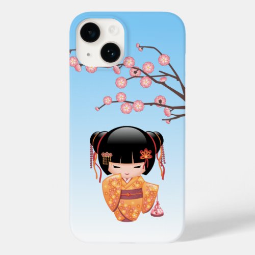 Ume Kokeshi Doll _ Japanese Geisha Girl Blue Case_Mate iPhone 14 Case