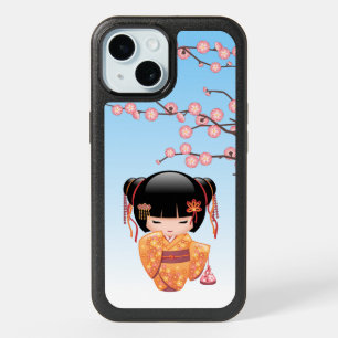 Ume Kokeshi Doll - Japanese Geisha Girl Blue iPhone 15 Case
