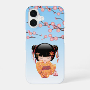 Ume Kokeshi Doll - Japanese Geisha Girl Blue iPhone 16 Case