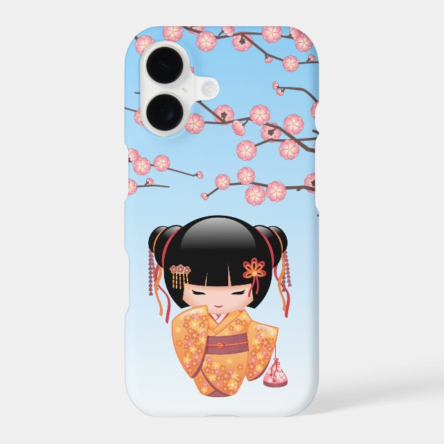 Ume Kokeshi Doll - Japanese Geisha Girl Blue iPhone Case (Back)