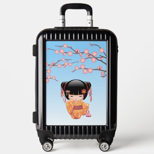 Ume Kokeshi Doll _ Japanese Geisha Girl Blue Luggage