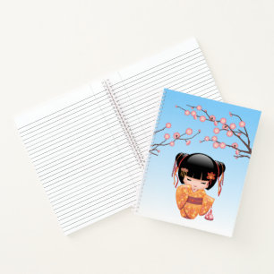 Ume Kokeshi Doll - Japanese Geisha Girl Blue Notebook