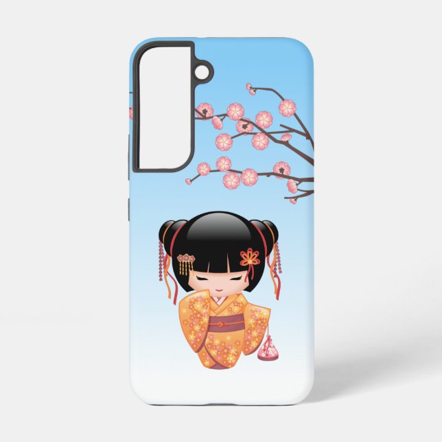 Ume Kokeshi Doll - Japanese Geisha Girl Blue Samsung Galaxy Case (Back)