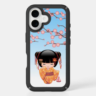 Ume Kokeshi Doll Japanese Geisha Girl Blue iPhone 16 Case