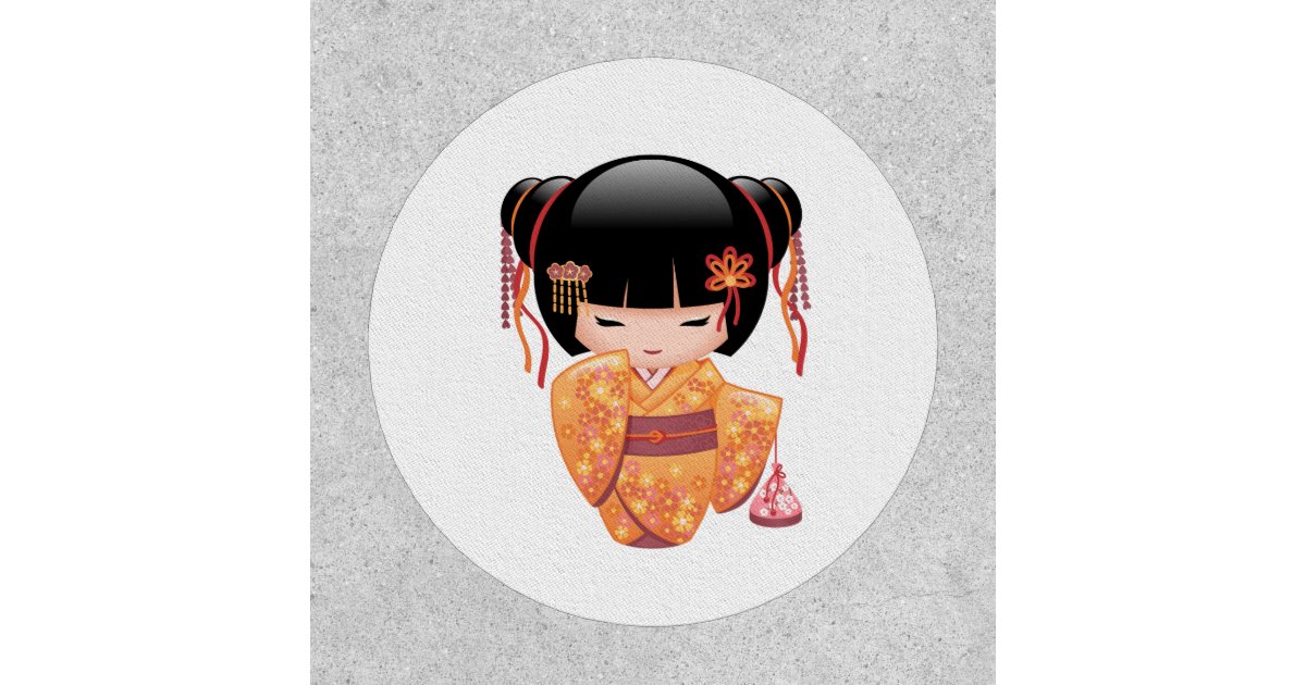 Red Sakura Kokeshi Doll - Cute Geisha Postcard, Zazzle