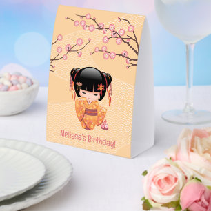 Ume Kokeshi Doll Japanese Geisha Yellow Paper Table Tent