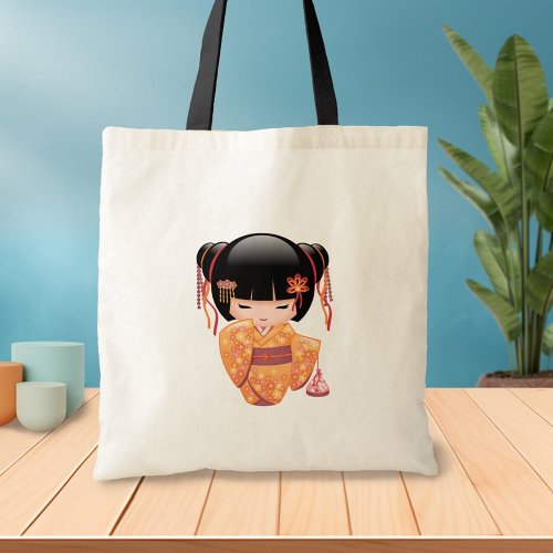 Ume Kokeshi Doll _ Japanese Peach Geisha Girl 2 Tote Bag