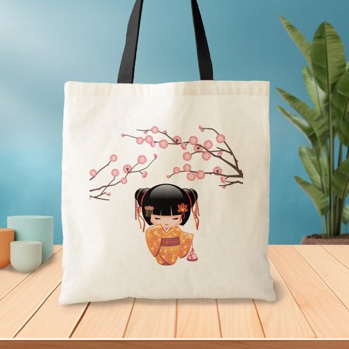Ume Kokeshi Doll _ Japanese Peach Geisha Girl 3 Tote Bag
